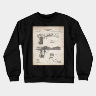 Browning Pistol Patent - Gun Lover Military Fan Art - Antique Crewneck Sweatshirt